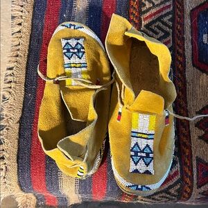 Vintage, authentic beaded Indian moccasins.